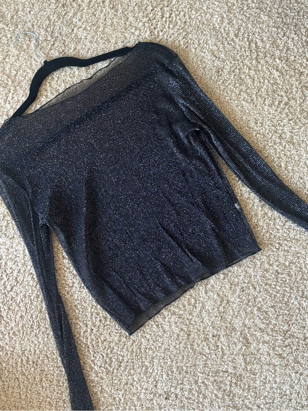 SHEIN Black Metallic Off-Shoulder Long Sleeve Sweater
